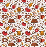 Meat products seamless pattern, modern line, doodle, sketch style. Meats and sausage endless background, texture. Vector illustration