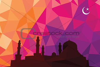 Colorful mosaic design - mosque black silhouette, red color
