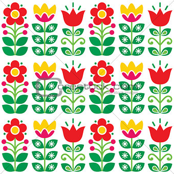 Swedish floral retro pattern - traditional folk art design