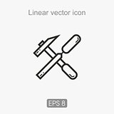 Linear icon hammer and chisel