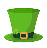 Green hat cylinder, flat style icon. St. Patrick's Day symbol. Isolated on white background. Vector illustration.