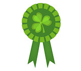 Green medal with clover, icon flat style. St. Patrick's Day symbol. Isolated on white background. Vector illustration