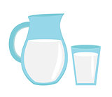 Milk in jug of glass,  with  icon flat style. Isolated on white background. Vector illustration.