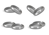 Realistic wedding silver rings set. 3d bands collection isolated on white background. Vector illustration.