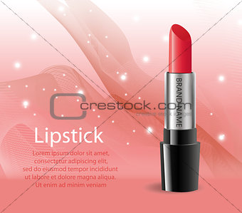 Realistic lipstick package template for your design. Rouge tube mock-up product. Cosmetics 3d flacon. Vector illustration.