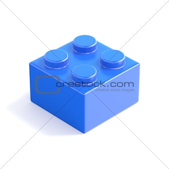 Blue plastic building block, children toy. Top view. 3D