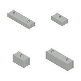 Set of concrete blocks in isometric vector illustration.