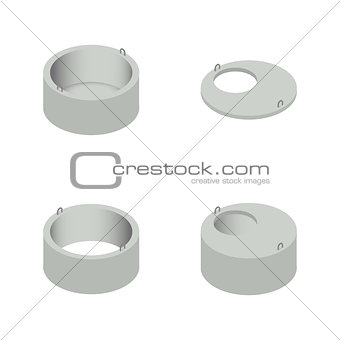 Set the iron concrete rings for wells, vector illustration.