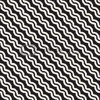 Roughly Drawn Wavy Stripes Stylish Graphic Texture. Vector Seamless Black and White Pattern