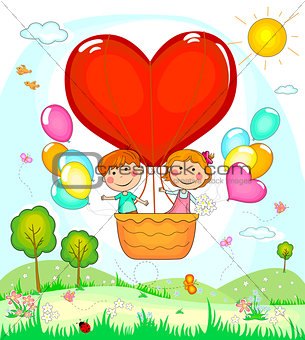 Children in a balloon  