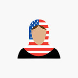 Muslim Woman with a USA flag as Hijab