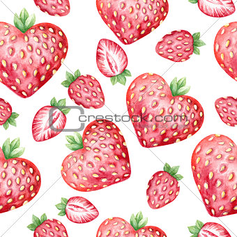 Seamless pattern with hand drawn watercolor strawberries