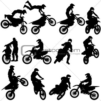 Set of biker motocross silhouettes, Vector illustration