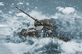 Battle Tank is moving in the snow storm