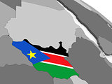 South Sudan on globe with flag