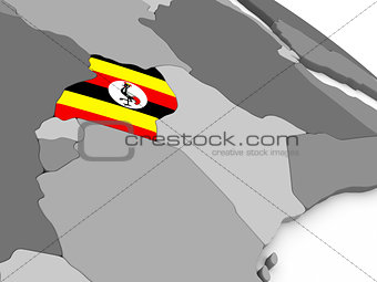 Uganda on globe with flag