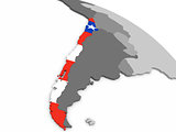 Chile on globe with flag
