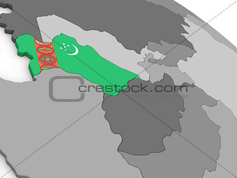 Turkmenistan on globe with flag