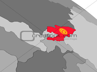 Kyrgyzstan on globe with flag