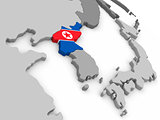 North Korea on globe with flag