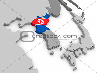 North Korea on globe with flag