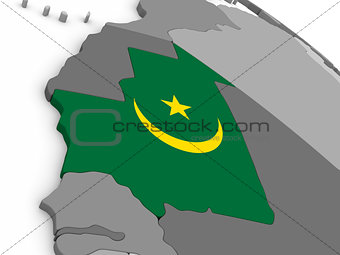 Mauritania on globe with flag