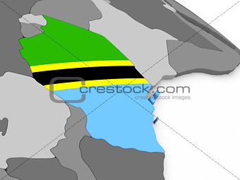 Tanzania on globe with flag