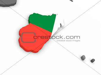 Madagascar on globe with flag