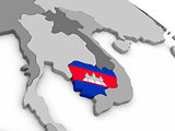Cambodia on globe with flag