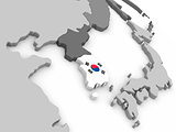 South Korea on globe with flag