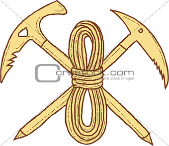 Mountain Climbing Pick Axe Rope Crossed Drawing