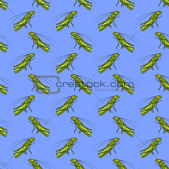 Green Cartoon Grasshoppers Seamless Pattern