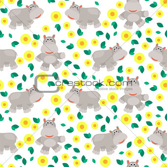 Hippos cartoon vector seamless pattern.