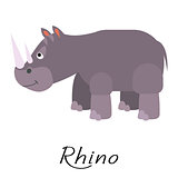 Rhino wild cartoon animal vector on white.