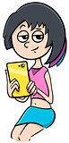 girl with smart phone cartoon