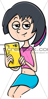 girl with smart phone cartoon