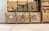 Antique luggage suitcases on the floor