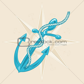 Anchor and ribbon on beige background.