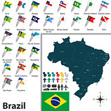 Map of Brazil with flags
