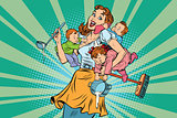 Cheerful mother with three children