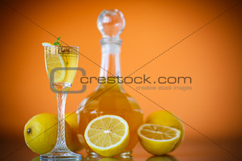sweet lemon alcoholic brandy in the decanter