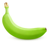 Single green banana isolated on white