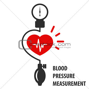Blood pressure measurement icon - heart and sphygmomanometer