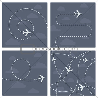 Plane flight with dotted trace of the airplane