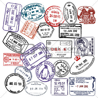 Travel and visa passport stamps background