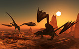 3D dragons in fantasy landscape