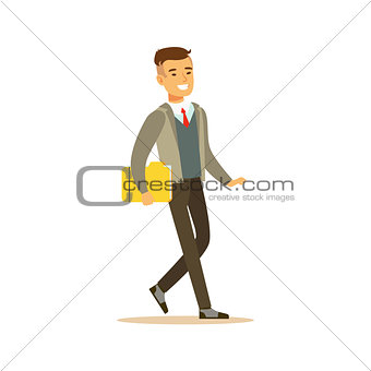 Businessman Walking Fith Folder, Business Office Employee In Official Dress Code Clothing Busy At Work Smiling Cartoon Characters