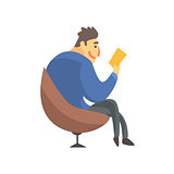 Businessman Top Manager In A Suit Reading In Armchair, Office Job Situation Illustration
