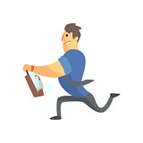 Businessman Top Manager In A Short Sleeve Shirt Running With Suitcase Full Of Papers, Office Job Situation Illustration