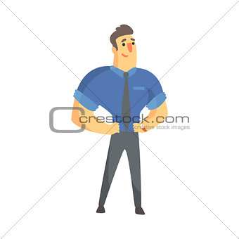 Content Successful Businessman Top Manager In A Short Sleeve Shirt, Office Job Situation Illustration